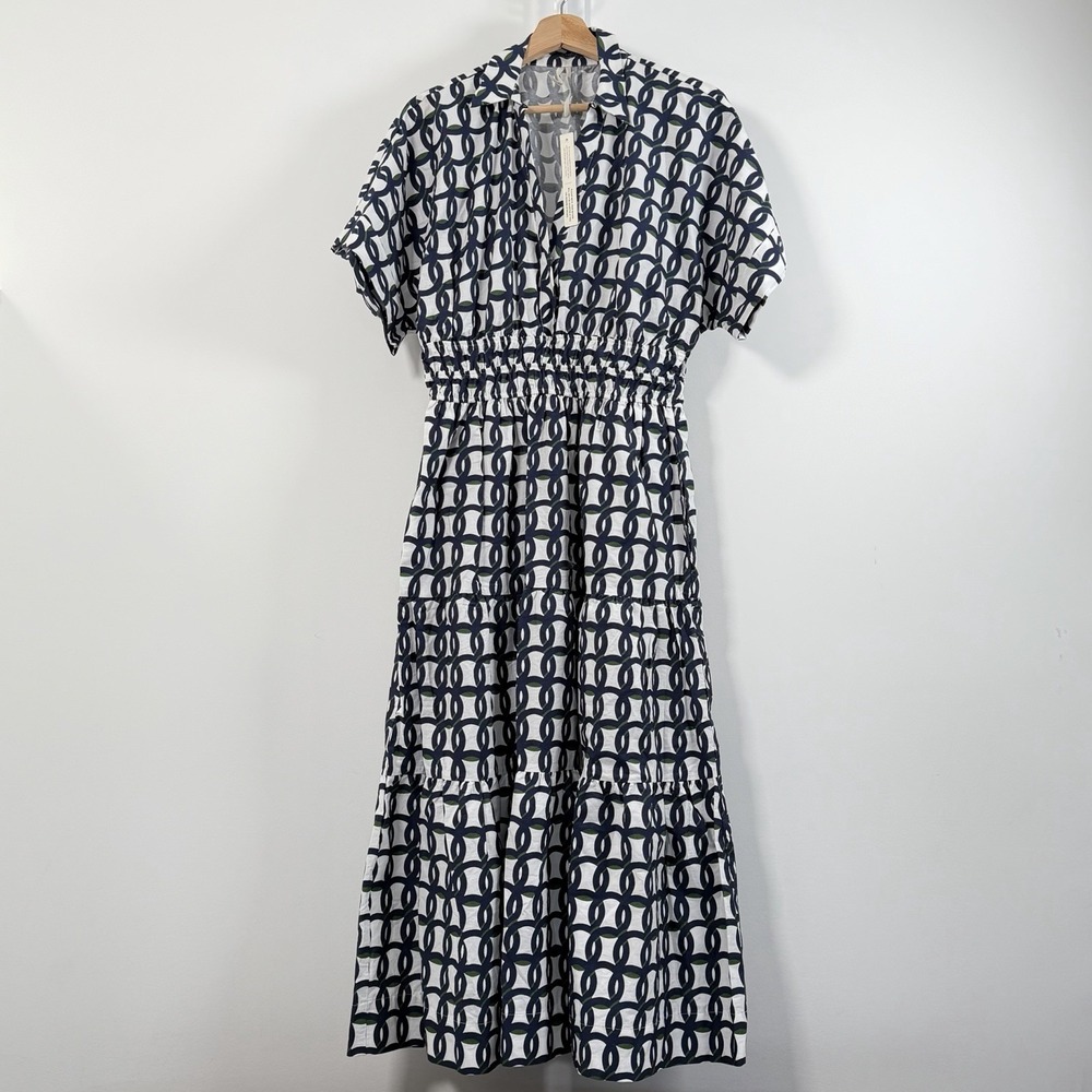 NWT Anthropologie Somerset Maxi Dress Womens Small Blue/White Chain Tiered